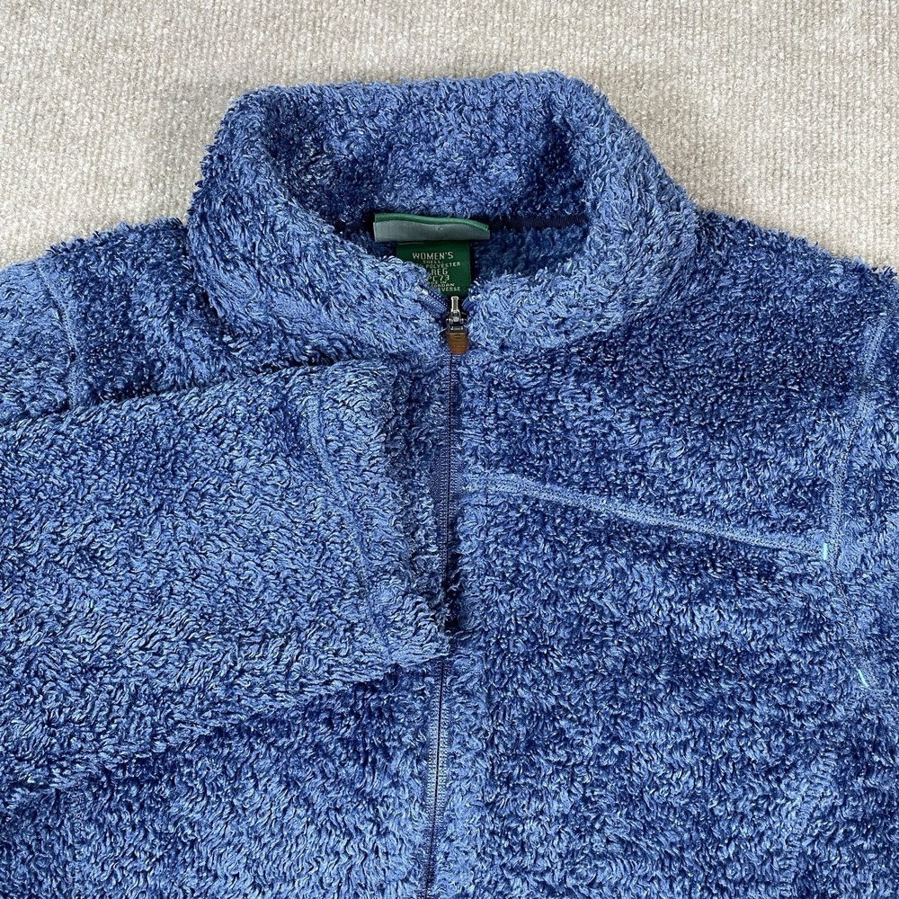 LL Bean Fuzzy Fleece Full Zip Jacket Womens Medium Blue High Pile OPC73